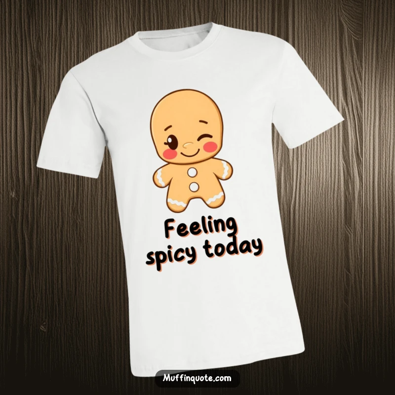 Funny t-shirt with a grinning gingerbread man winking cheekily, perfect for spreading holiday cheer and playful vibes.