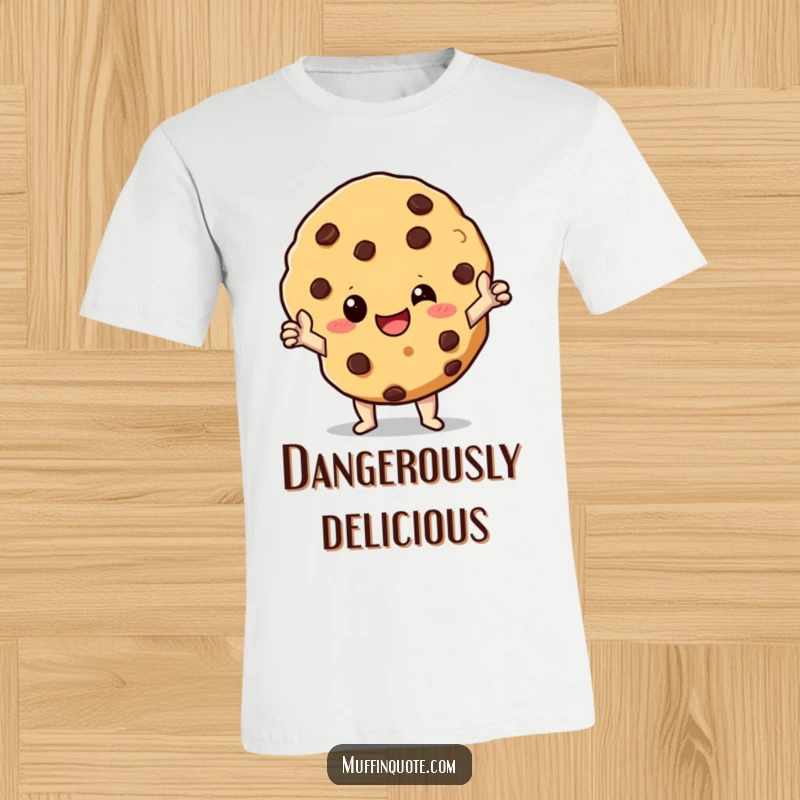 Funny T-Shirt: A giggling chocolate chip cookie character in a heroic pose, offering a fun and brave vibe.