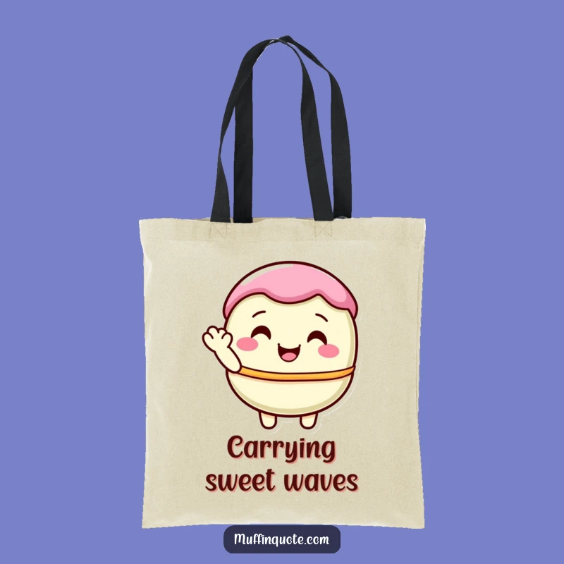 Funny Macaron Waving Tote Bag - Cute Pastel Character Carry-All