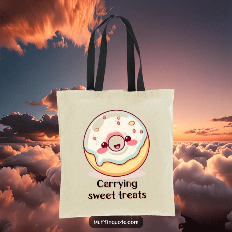 Funny Tote Bag: A wobbly jelly donut character happily sways, ready to carry your goodies.